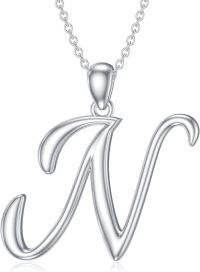 wholesale Sterling Silver 26 Letter Pendant Necklace-white gold plated-Letter N