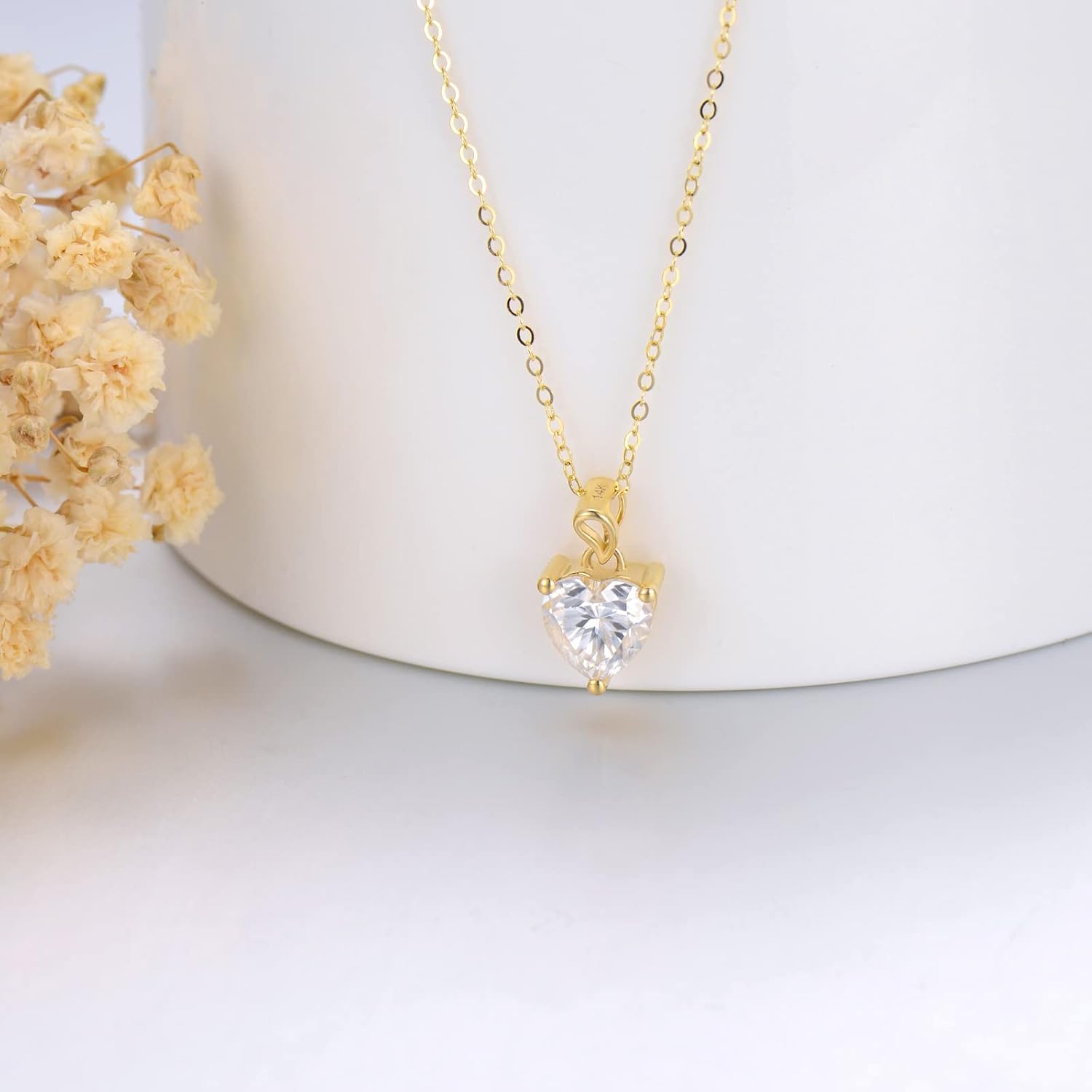 wholesale 14K Gold Moissanite Heart Shape Pendant Necklace - 1 Carat Diamond Equivalent (D Color & VVS Clarity)-0-1