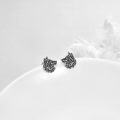 wholesale 925 Sterling Silver Wolf Head Stud Earrings with Black Enamel and Oxidized Finish - Unique Animal Design s for Women & Men-0-4