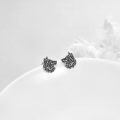 wholesale 925 Sterling Silver Wolf Head Stud Earrings with Black Enamel and Oxidized Finish - Unique Animal Design s for Women & Men-0-4