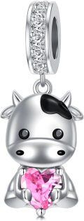 wholesale 925 Sterling Silver Cute Cow Charm With Heart Crystal-0-10