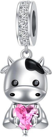 wholesale 925 Sterling Silver Cute Cow Charm With Heart Crystal-10-Oct