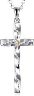 wholesale 925 Sterling Silver Cross Pendant Necklace with Gold and Cubic Zirconia Accents for Women-0-0