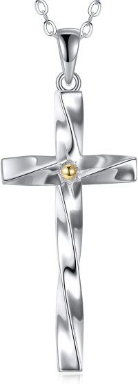 wholesale 925 Sterling Silver Cross Pendant Necklace with Gold and Cubic Zirconia Accents for Women-cross 2