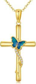 wholesale 14K Gold Butterfly Cross Pendant Necklace 14K Gold  Chain s for Her-0-0