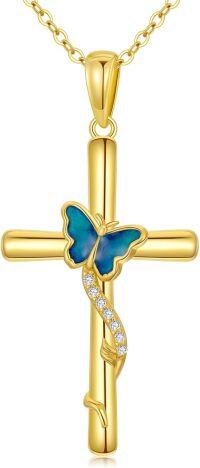 wholesale 14K Gold Butterfly Cross Pendant Necklace 14K Gold  Chain s for Her-Butterfly Cross