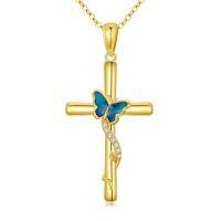 wholesale 14K Gold Butterfly Cross Pendant Necklace 14K Gold  Chain s for Her-Butterfly Cross