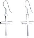 wholesale 925 Sterling Silver Cross Dangle Hoop Earrings for Women and Girls Religious  Ideas-0-0