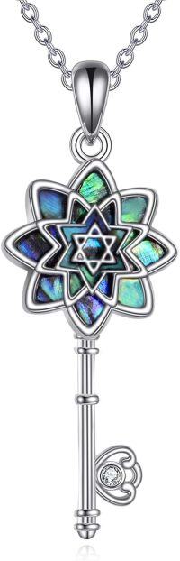 wholesale 925 Sterling Silver Key with Abalone Shell Star of David Pendant Necklace for Women Judaic Gifts-star of david necklace