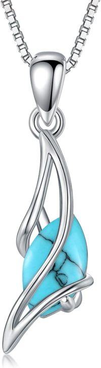 wholesale Sterling Silver Gemstone Pendant Necklace for Women Fine Jewelry Gift-Turquoise