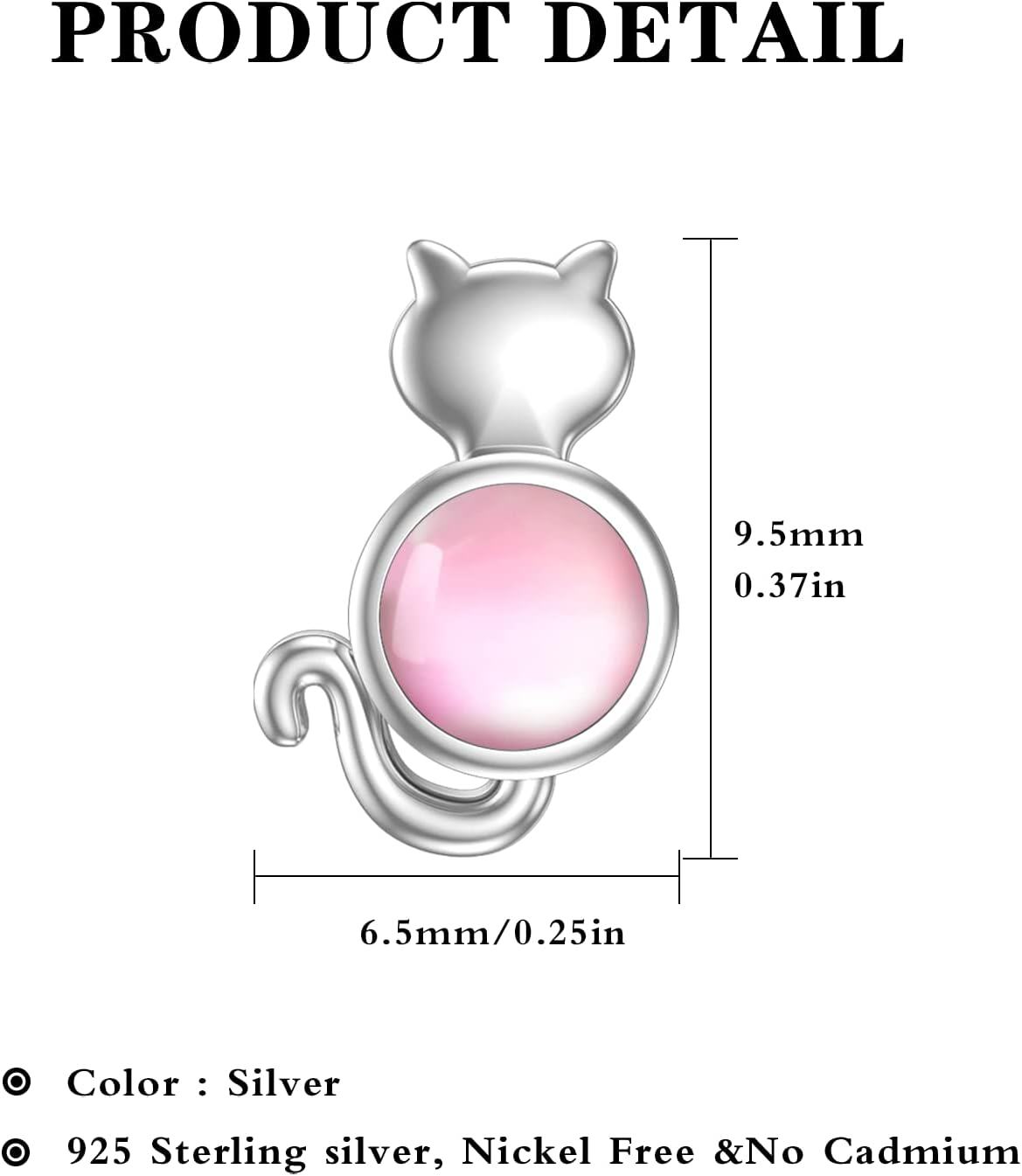 925 Sterling Silver Pink Cat Stud Earrings-0-4