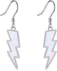 wholesale 925 Sterling Silver White Opal Lightning Bolt Dangle Earrings for Women Girls Minimalist Thunder Drop s Accessories-White Opal