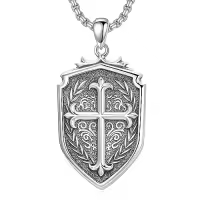 TOUPOP 925 Sterling Silver Cross Pendant Necklace For Men Gifts-style_name:A Shield Cross