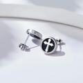 wholesale 925 Sterling Silver Round Black Onyx and Cubic Zirconia Cross Stud Earrings with Celtic Knot Design-0-2