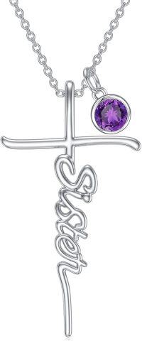 wholesale 925 Sterling Silver Birthstone Cross Sister Initial Pendant Necklace-06-June