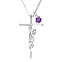 wholesale 925 Sterling Silver Birthstone Cross Sister Initial Pendant Necklace-06-June
