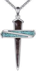 wholesale 925 Sterling Silver Cross Turquoise Stone Wooden Bead Pendant Necklace -0-0
