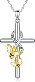 wholesale 925 Sterling Silver Bee and Cross Pendant Necklace for Women - Forever in My Heart Religious s-0-0