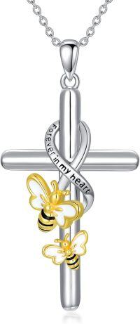 wholesale 925 Sterling Silver Bee and Cross Pendant Necklace for Women - Forever in My Heart Religious s-Bee