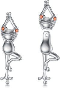 wholesale 925 Sterling Silver Yoga Frog Stud Earrings with Orange Stones for Women-D-Frog