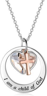 wholesale 925 Sterling Silver & Rose Gold Plated Faith Hope Love Cross Pendant with Clear Austrian Crystals Necklaces for Women Girls s-I am a child of God