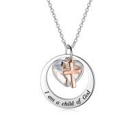 wholesale 925 Sterling Silver & Rose Gold Plated Faith Hope Love Cross Pendant with Clear Austrian Crystals Necklaces for Women Girls s-I am a child of God