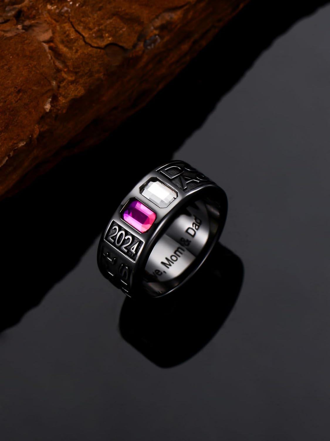 Sterling Silver 0 1 2 3 Gem Men s Graduation Class Ring 4 5 6 7 9 5mm-0-6