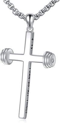 wholesale 925 Sterling Silver Dumbbell Cross Pendant Necklace  for Women Men Sport s-Dumbbell Cross