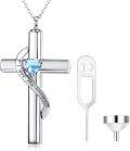 wholesale 925 Sterling Silver White Gold & Birthstone Cross Urn Necklace for Ashes – Cremation Jewelry with 925 Sterling Silver, Keepsake Memorial Gift for Women Men-0-0