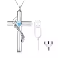 wholesale 925 Sterling Silver White Gold & Birthstone Cross Urn Necklace Wholesale for Ashes – Cremation Jewelry with 925 Sterling Silver, Keepsake Memorial Gift for Women Men-L-White Gold December
