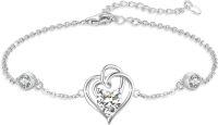 wholesale 925 Sterling Silver Zirconia Heart Birthstone Bracelet for Women Adjustable Gift-April 4
