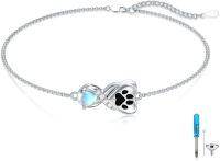 wholesale 925 Sterling Silver Paw Print Heart Charm Cremation Urn Bracelet for Pet Ashes Keepsake Jewelry-A-Paw Print Urn Bracelet-Moonstone