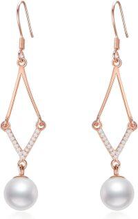 wholesale Rose Gold Cubic Zirconia Cut 925 Sterling Silver Celtic Knot Drop Dangle Pearl Earrings Leverback (Silver)-Rose geometric pearl earrings
