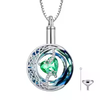 TOUPOP Sterling Silver Crystal Moon And Star Urn Necklace For Ashes Memorial Keepsake-color_name:05-May-Emerald