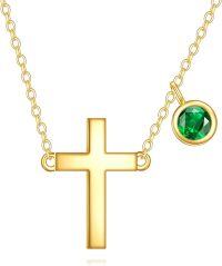 wholesale 14K Gold Green Crystal Cross & Round Charm Necklace for Women-CZ cross necklace