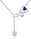 wholesale 925 Sterling Silver Heartbeat Crystal Blue Sapphire Pendant Necklace for Women-0-0