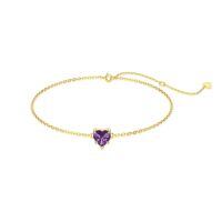 wholesale 14K Gold Created Birthstone Heart Cut 7mm Bracelet for Women 6 5 +2 -Amethyst