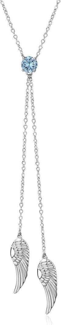 wholesale Sterling Silver Zirconia Angel Wing Necklace with Birthstone for Women-March