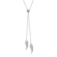 wholesale 925 Sterling Silver Blue Opal Angel Wings Pendant Necklace-March