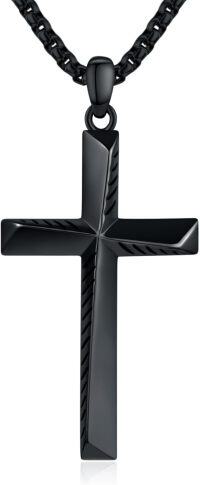 wholesale 925 Sterling Silver Black Cross Pendant Necklace  with Chain 24 - Mens & Womens  Set-Black Cross Necklace