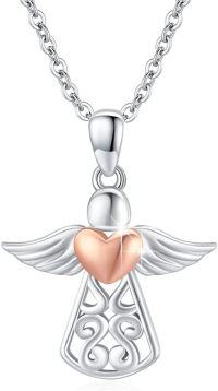 wholesale 925 Sterling Silver Heart Angel Wing Pendant & Chain Jewelry Set for Women Gifts-rose gold