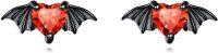 wholesale 925 Sterling Silver Heart-Shaped Winged Red Crystal Stud Earrings with Black Wings-K-Bat