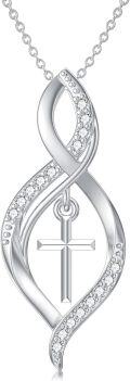 wholesale 925 Sterling Silver Infinity Butterfly Heart Jerusalem Cross Pendant Necklace with Cubic Zirconia Stones for Women  43cm Chain Length-0-0