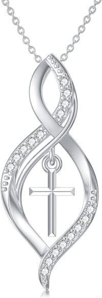 wholesale 925 Sterling Silver Infinity Butterfly Heart Jerusalem Cross Pendant Necklace with Cubic Zirconia Stones for Women  43cm Chain Length-Silver