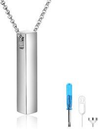 wholesale  Cylinder Shape Keepsake Jewelry with Funnel and Screwdriver Set - 925 Sterling Silver 3D Vertical Bar Urn Necklace for Ashes Simple Cremation Memorial Pendant-silver