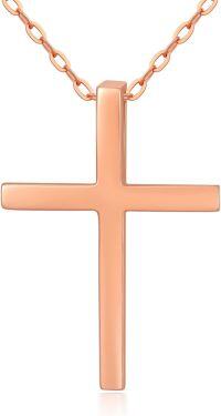 wholesale 14K Rose Gold Simple Cross Pendant Necklace for Women - Chain Length: Adjustable from 32cm to 47cm-Rose Gold