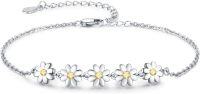wholesale 925 Sterling Silver Daisy Flower Chain Link Bracelet Minimalist Fine s for Women Girls Mothers Day Birthdays Anniversaries Christmas-fashion