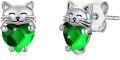 wholesale 925 Sterling Silver Green Heart Cat Stud Earrings - Adorable Kitty  for Her-0-0