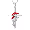 TOUPOP 925 Sterling Silver Sunflower Mushroom Lotus Cross Pendant Necklace-0-0