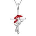 TOUPOP 925 Sterling Silver Sunflower Mushroom Lotus Cross Pendant Necklace-0-0